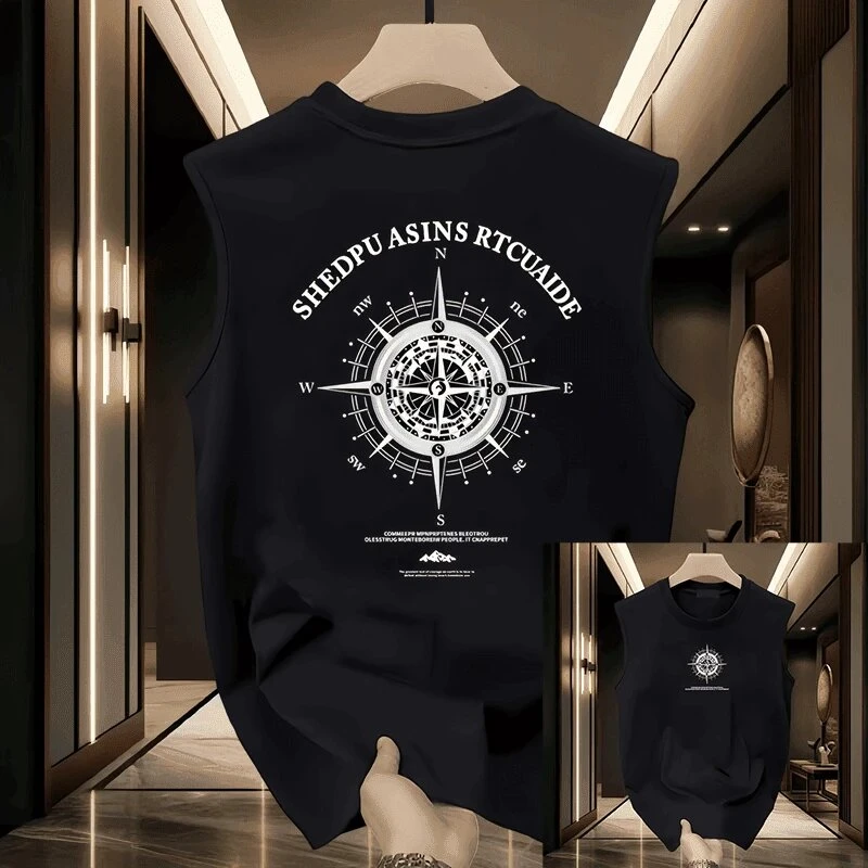 仓石一树夏季新款纯棉无袖T恤男士重磅宽松背心运动健身坎肩上衣