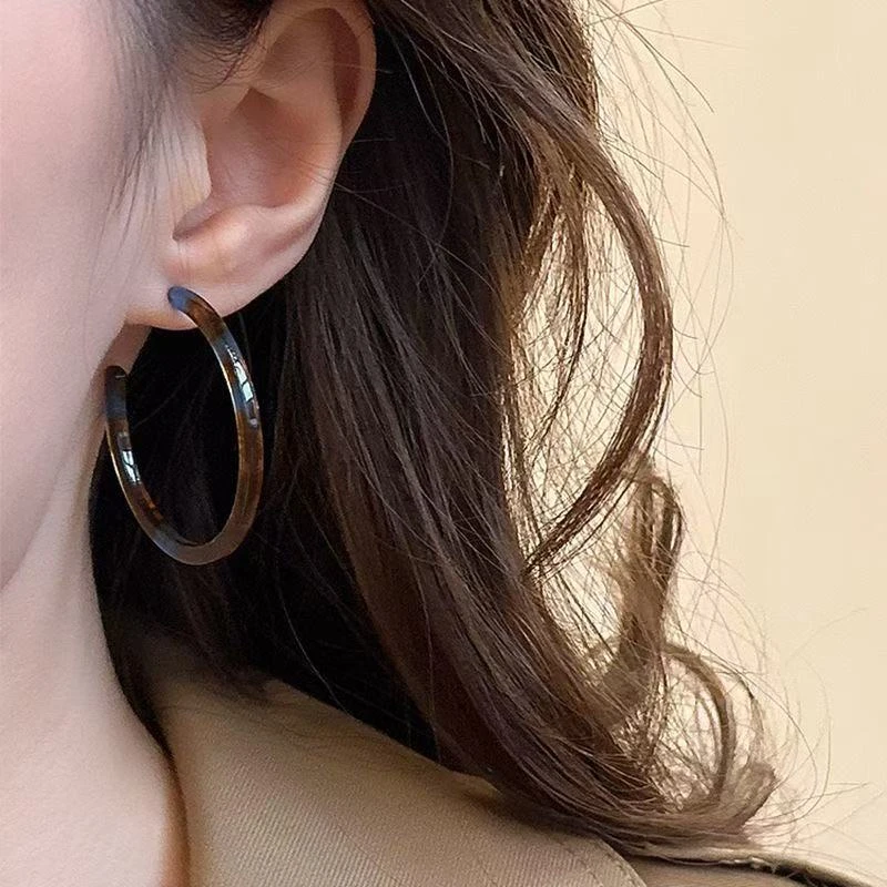 铜合金耳饰 韩系豹纹琥珀色新款美拉德耳饰复古港风氛围感耳环～17