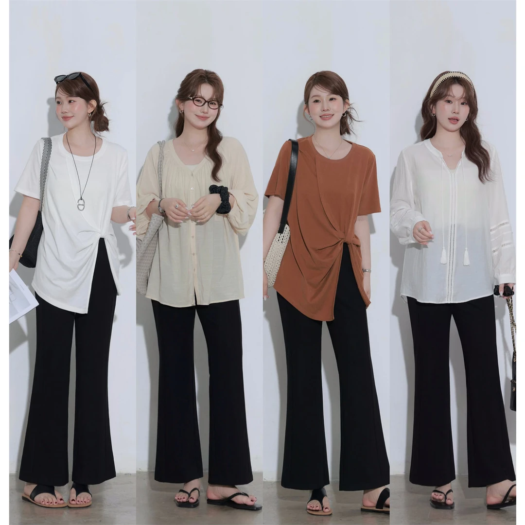 现货大婉酱微胖定制【九分超模裤】气质高弹微喇裤夏季女裤子 9249D