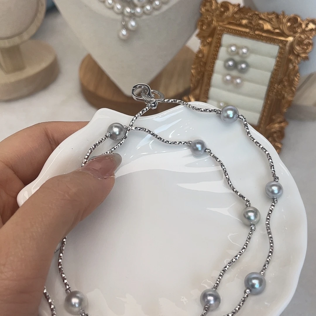 银S925镶嵌海水珍珠项链