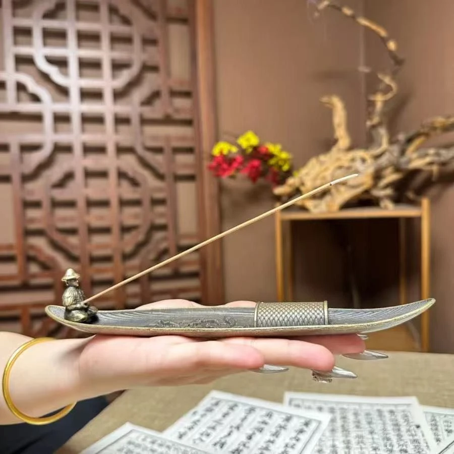 家用室内禅意中式渔翁垂钓合金香薰炉线香炉摆件