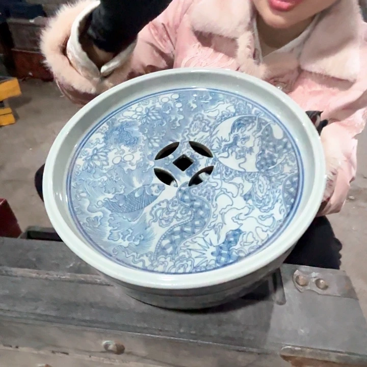 陶摆件景德镇高温老瓷麻土茶盘50