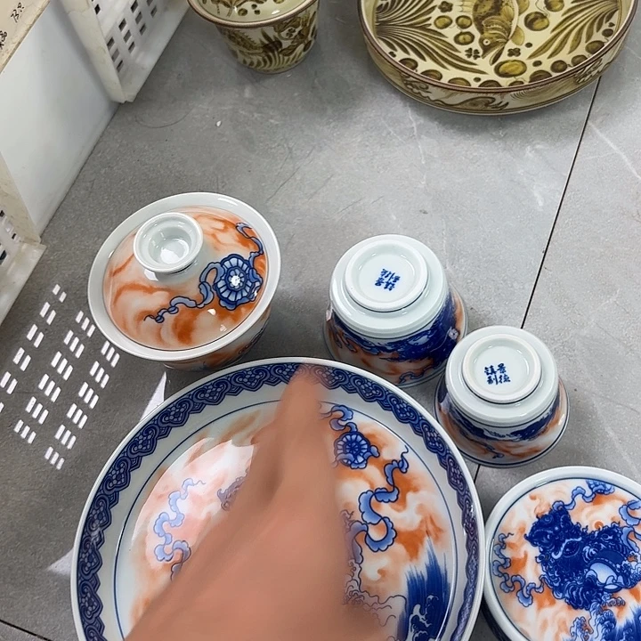 瓷片帆红醒狮5件套