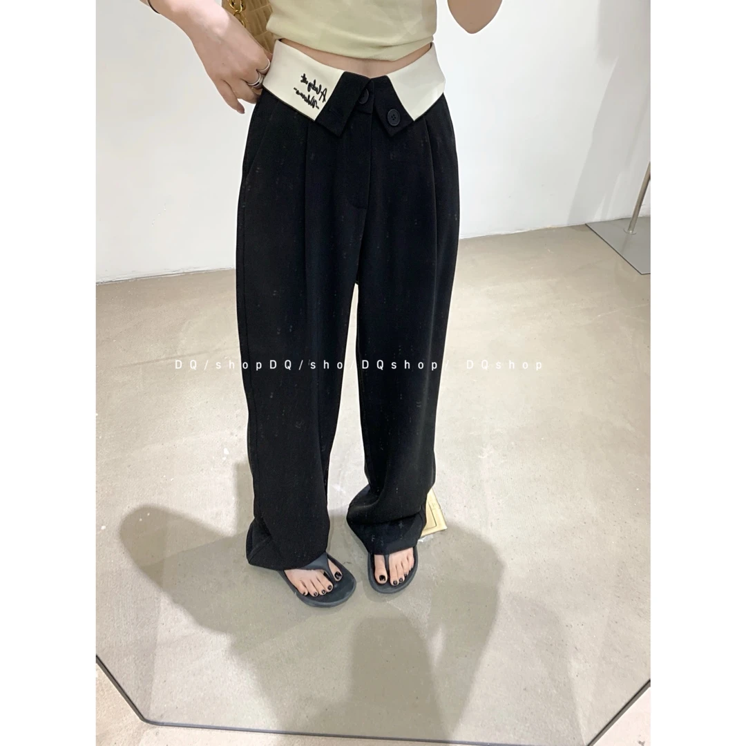 【 艺高学姐】 腰头翻边拼色西装裤