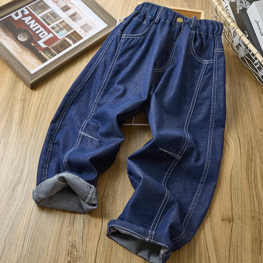 儿童捏折薄牛仔裤2025春夏季新款中大童休闲时尚百搭长裤978