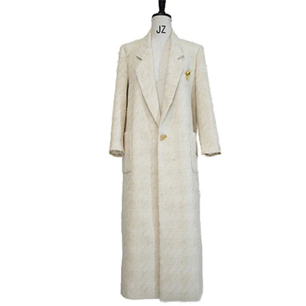 【智慧之眼】周琦默金白翻领西装款手工水晶泪滴羊毛长大衣