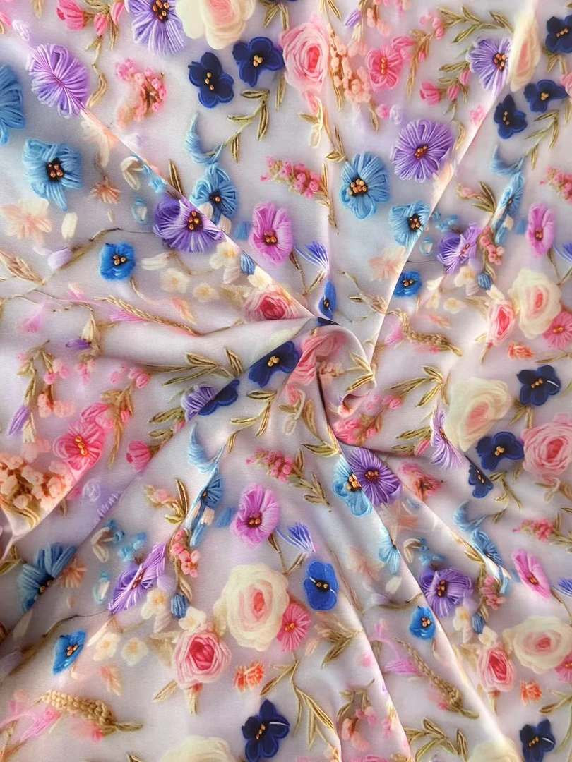 玉锦系.粉色紫兰小花朵正品人造棉绵绸服装面料