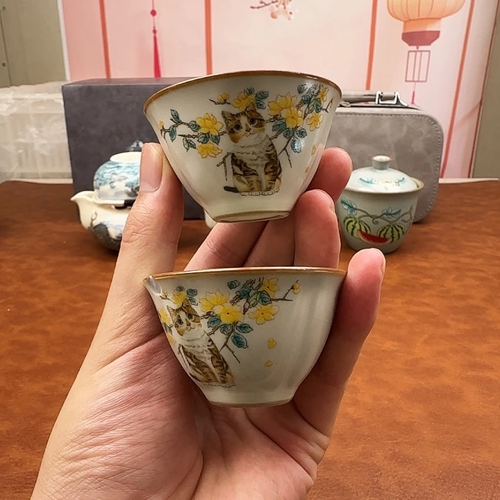 颜瓷闪购链接商品猫咪小杯两只