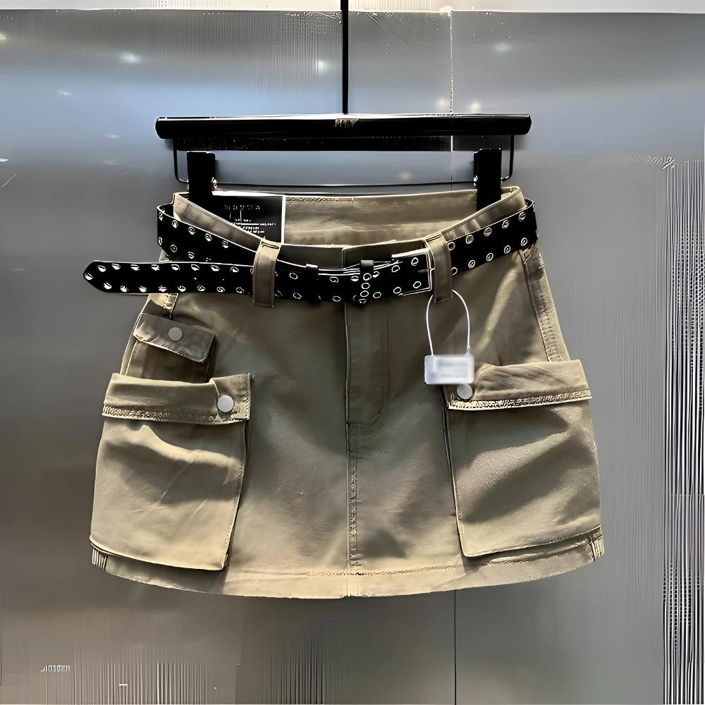 美式复古休闲辣妹工装短裙高腰性感修身防走光a字半身裙夏季女潮