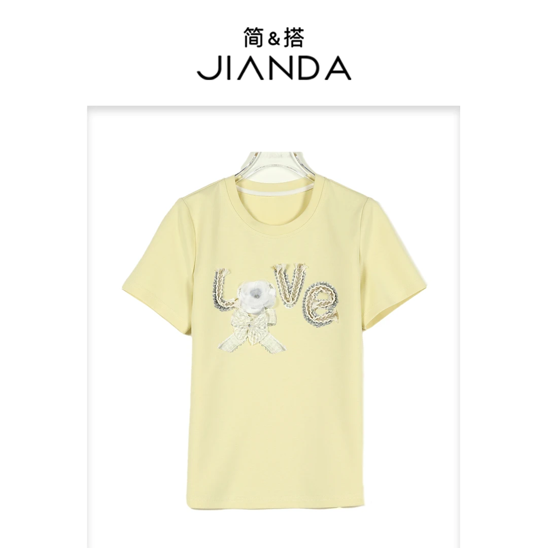 简&搭【千屿Sheila】“LOVE”花朵蝴蝶结T恤252-TX/0312-5500300
