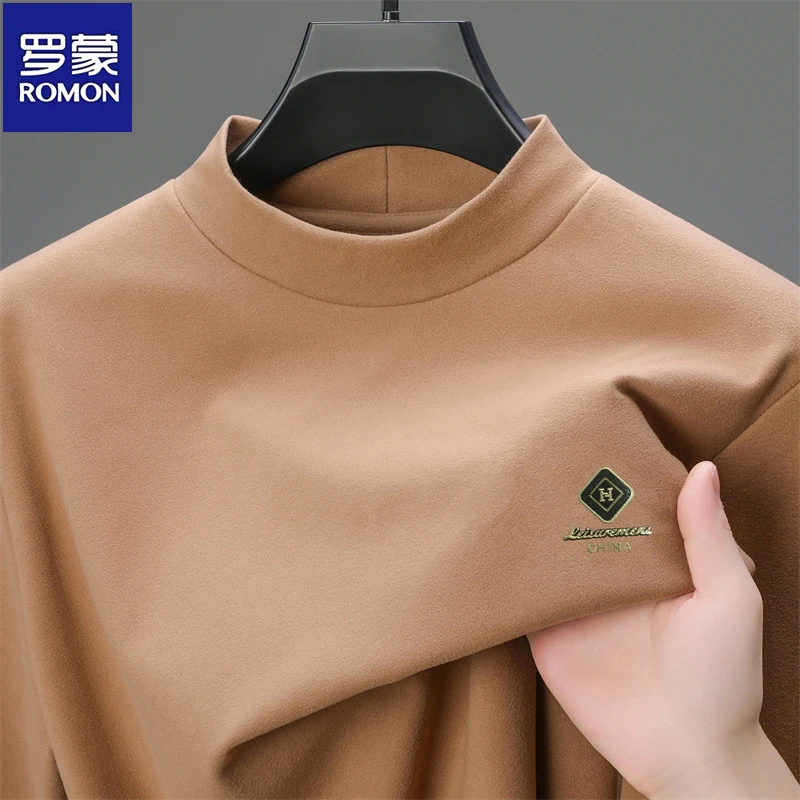 罗蒙秋冬加厚德绒卫衣男士半高领长袖宽松百搭保暖内搭套头打底衫