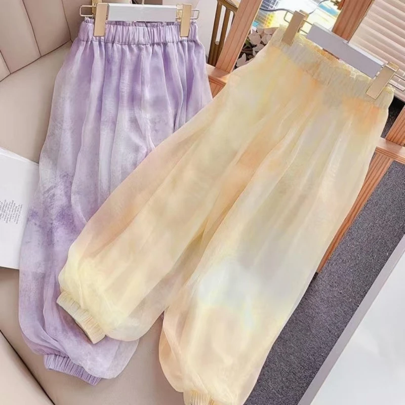 女童夏季薄款裤子2025新款小女孩休闲灯笼长裤洋气儿童防蚊阔腿裤