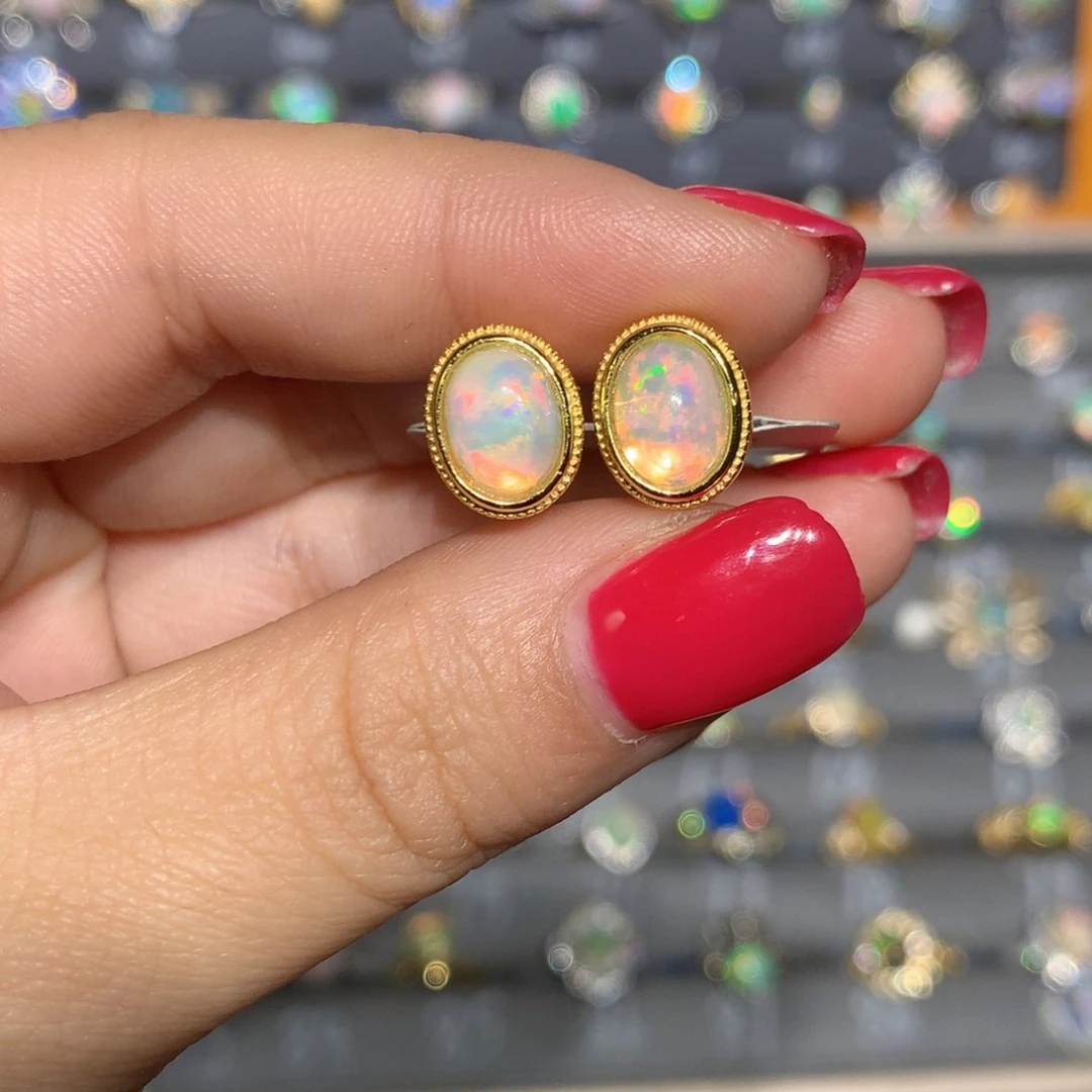 银S925镶嵌欧泊欧泊耳饰l