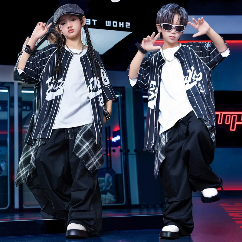 街舞潮服夏季女童炸街舞蹈表演服装男童架子鼓演出服儿童嘻哈服装