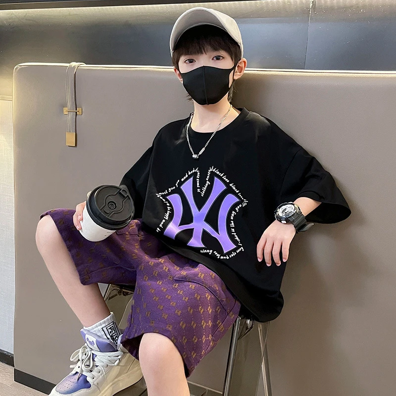 童泰【断码】男童夏装酷帅套装2025新款中大童童装运动短袖T