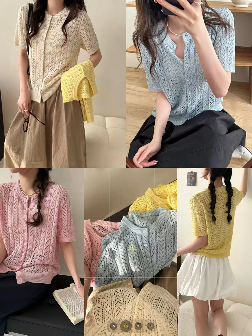 夏季高品和纸纱镂空针织短袖