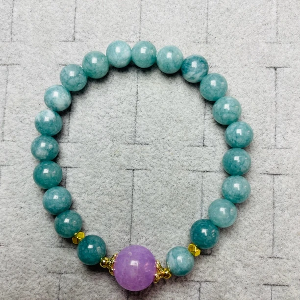 翡翠蓝水手串女士简约清新珠珠老型8M（H2780）18气质蓝色翡翠手链