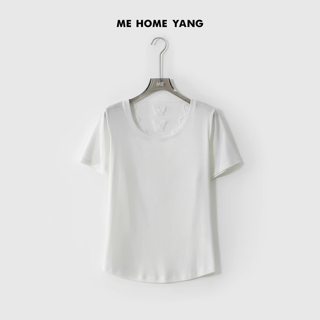 ME【白蕾蝴蝶T】重工刺绣透气吸汗显瘦时尚百搭休闲短袖T恤MESS2394