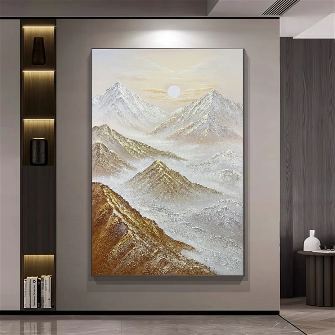 （日照金山手工油画客厅沙发背景墙玄关走廊挂画抽象肌理装饰画