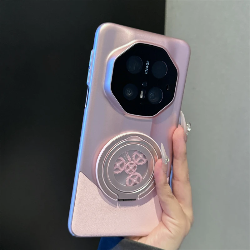 适用华为mate70rs非凡大师手机壳纳帕真皮解压齿轮磁吸旋转支架