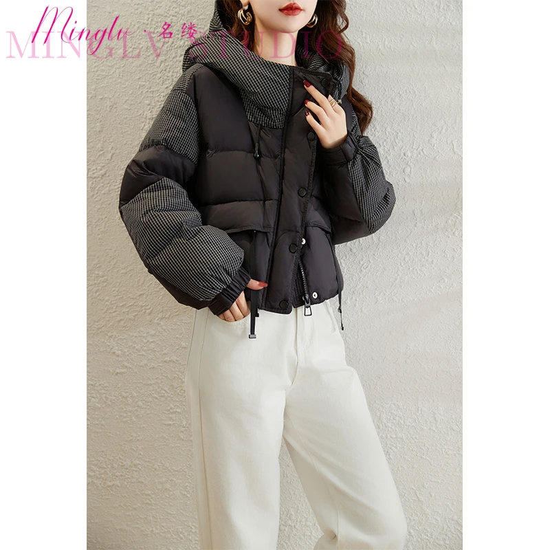 黑色短款羽绒服女2025冬季新款小个子连帽设计感高品质保暖外套