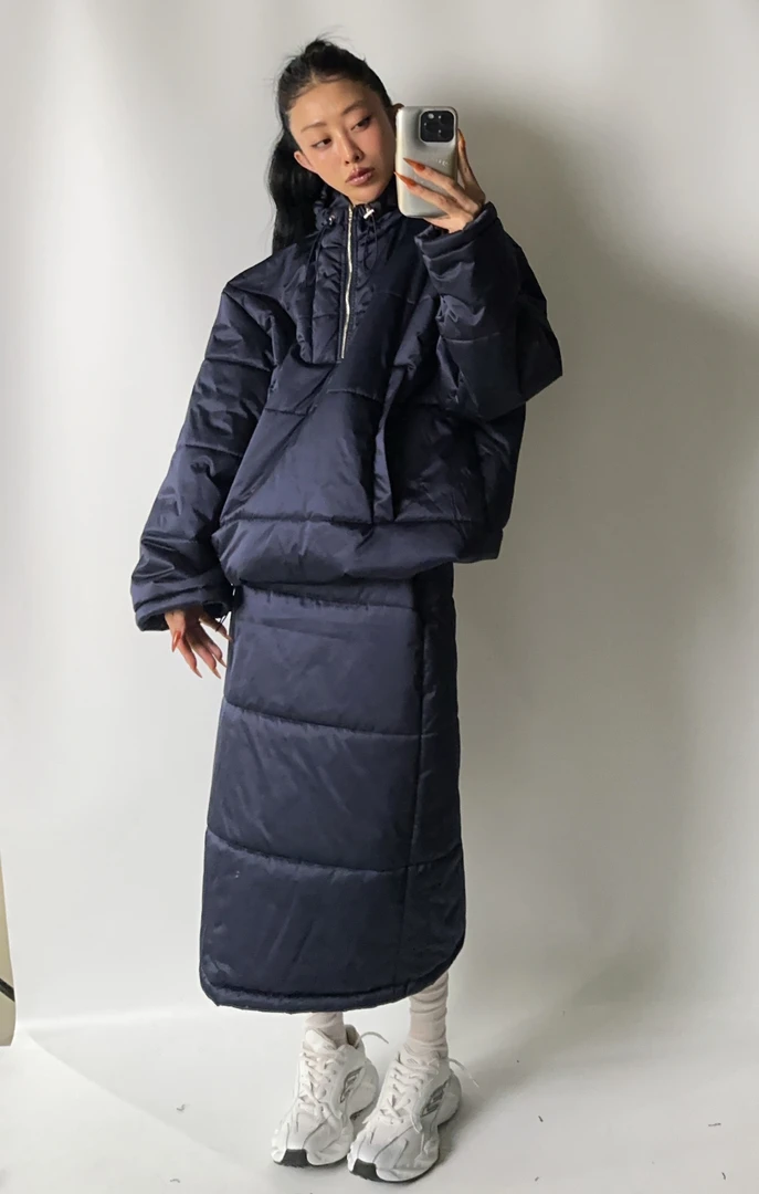 VIVISPLENDID80085#原创MIU系蓝高级感保暖棉衣套装