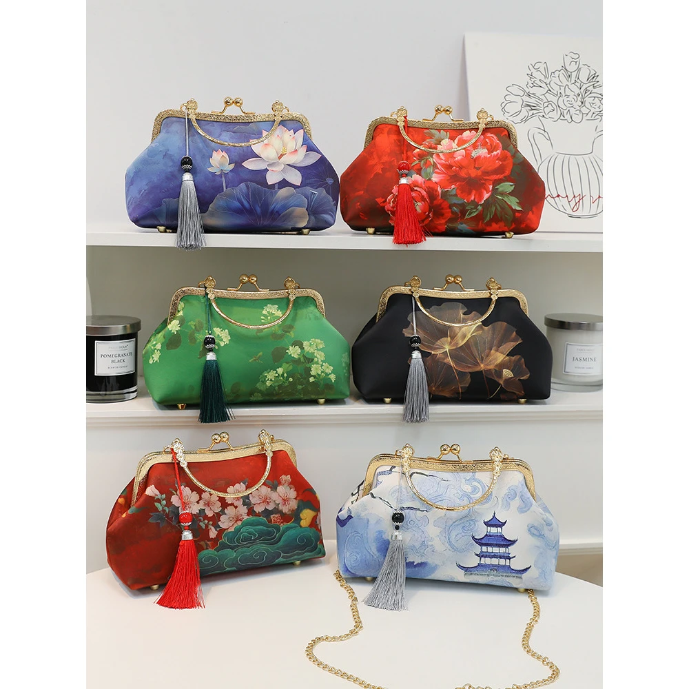 新中式女包手提夹口包古风手提包新款旗袍包女中国风斜挎手提女包