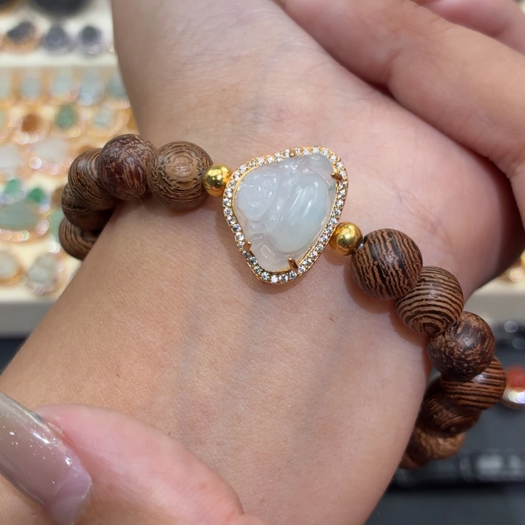 翡翠银S925镶嵌颈饰佛公手串