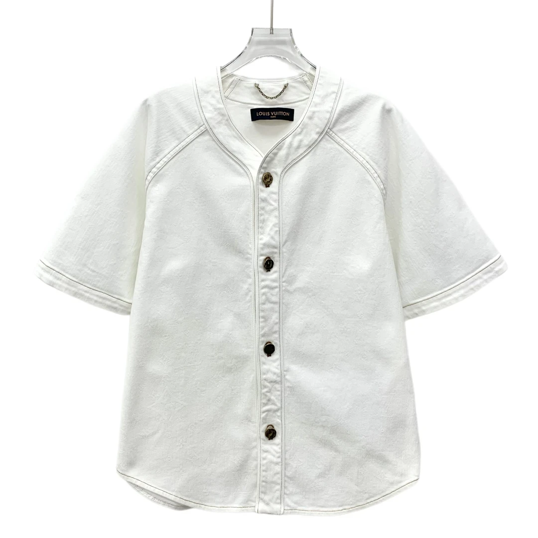 99新 LouisVuitton/路易威登 GW0075 白色logo压纹衬衫 L码