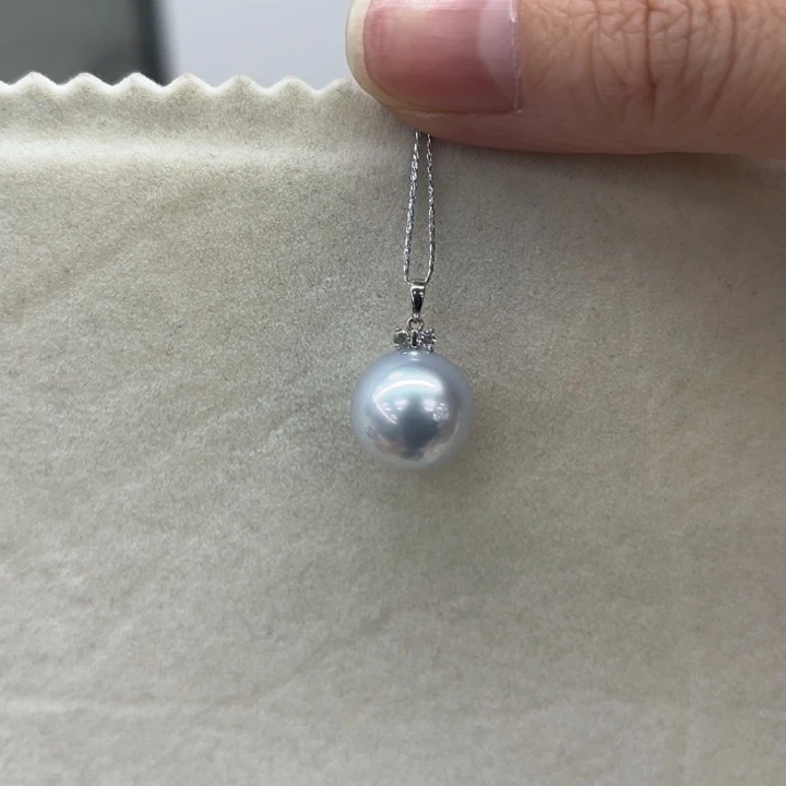 吊坠(不含链)18K金镶嵌海水珍珠蓝雪12-13m 59号