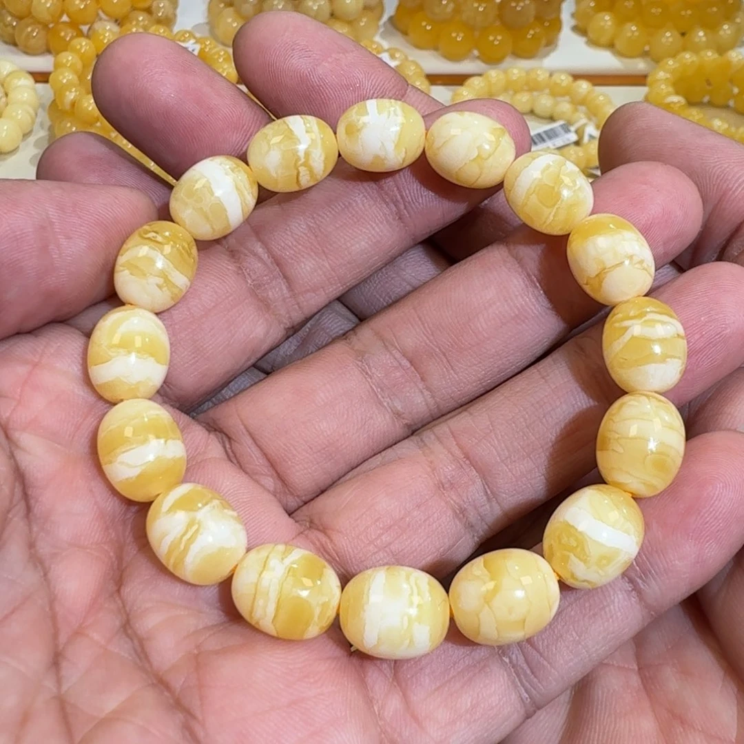 琥珀未镶嵌珠宝奇石10.2m同料枣珠一线天白蜡串12.75