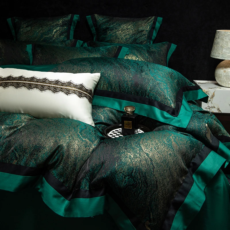 高端轻奢贡缎全棉纯棉床上用品四件套美式高精密提花被套床单笠款