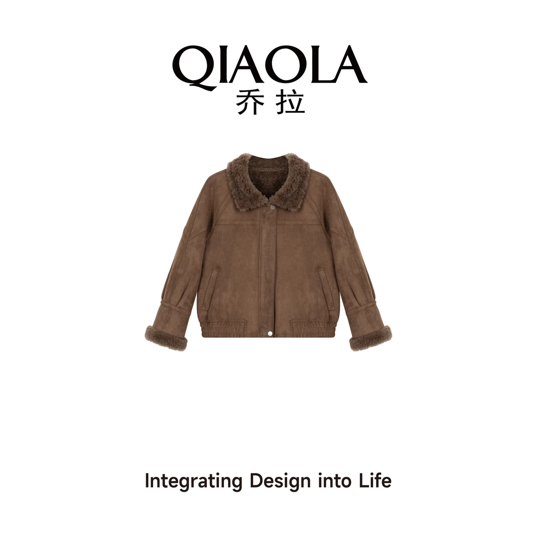 QIAOLA/乔拉【小熊维尼】秋冬100绵羊毛百搭洋气保暖洋气短外套预售