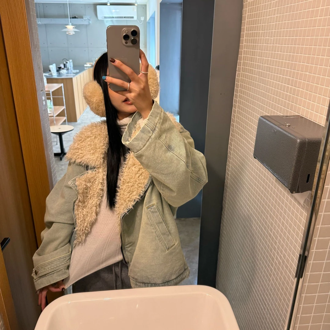 【清】逸语IN choose u笑笑家2025冬季加厚羊羔毛牛仔外套女82077