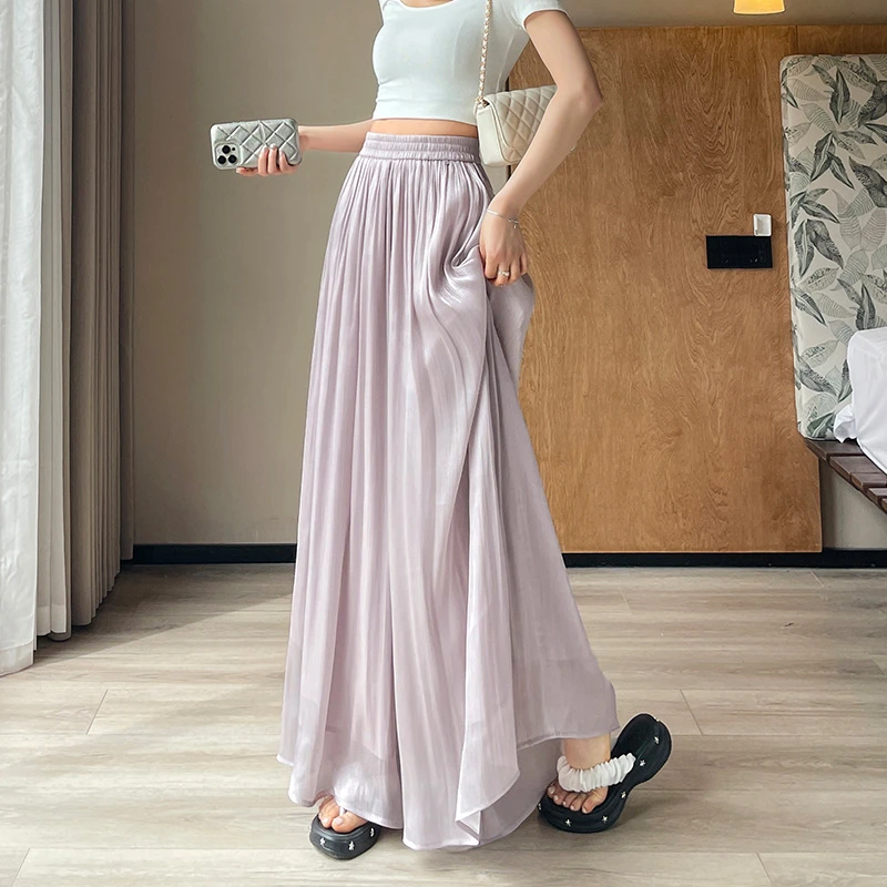 紫色冰丝裙裤女夏季2025新款薄款垂感流光纱半身裙防晒凉凉阔腿裤