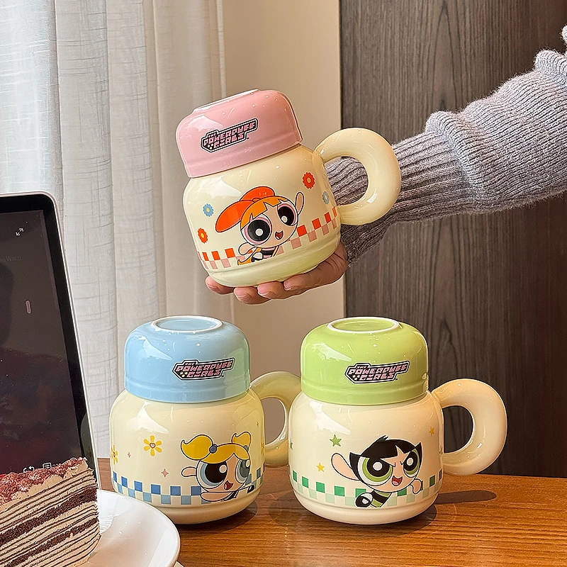 飞天小女警陶瓷马克杯带盖生日礼物品可爱水杯子女正品2025高颜值