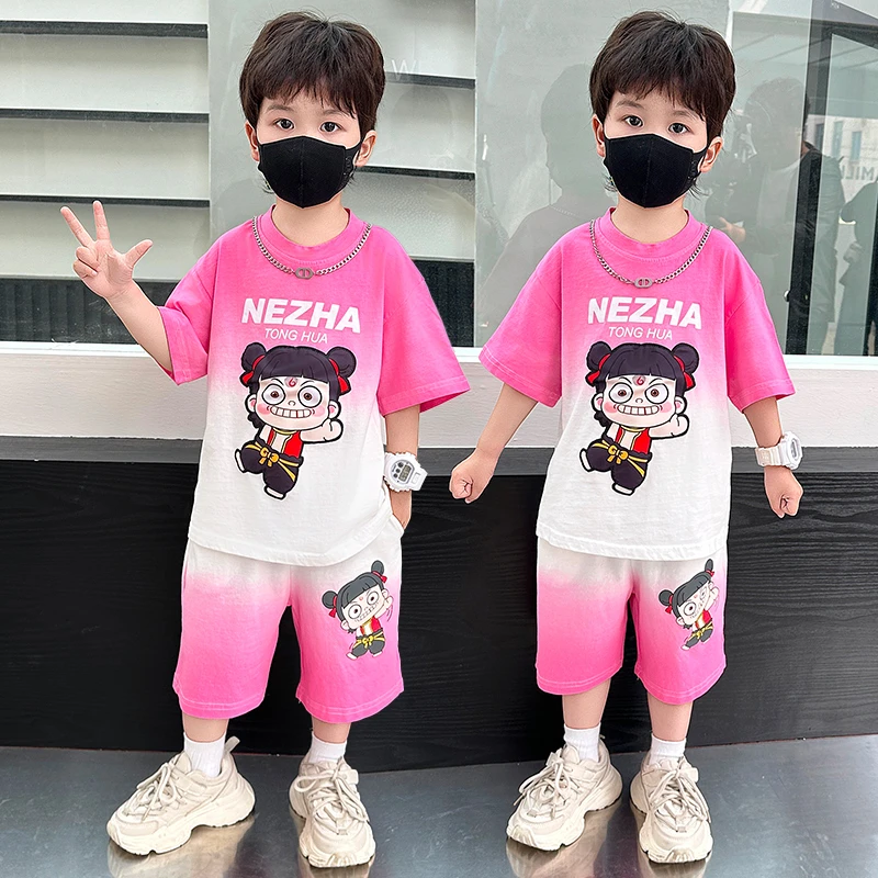 男童夏装套装2025年款宝宝夏季薄款衣服哪吒儿童休闲时尚潮酷服装