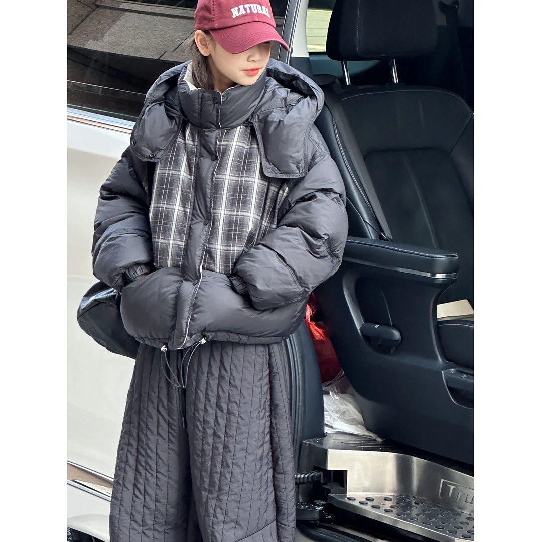 K30364孙小美高端90白鸭绒女童格子羽绒服冬装儿童加厚连帽外套