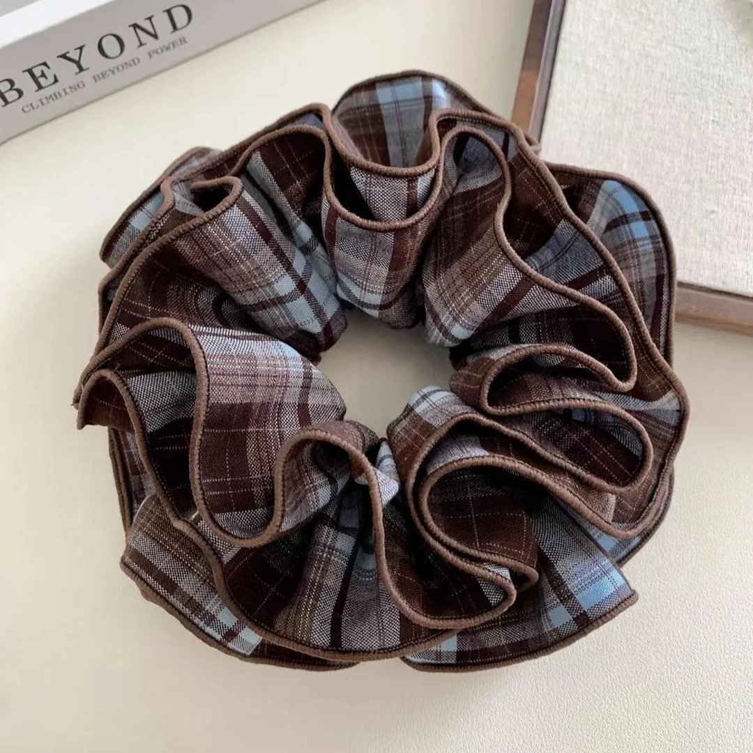 2025新款格纹四层蓬松大肠圈秋冬新款气高级感复古法式头饰发饰女