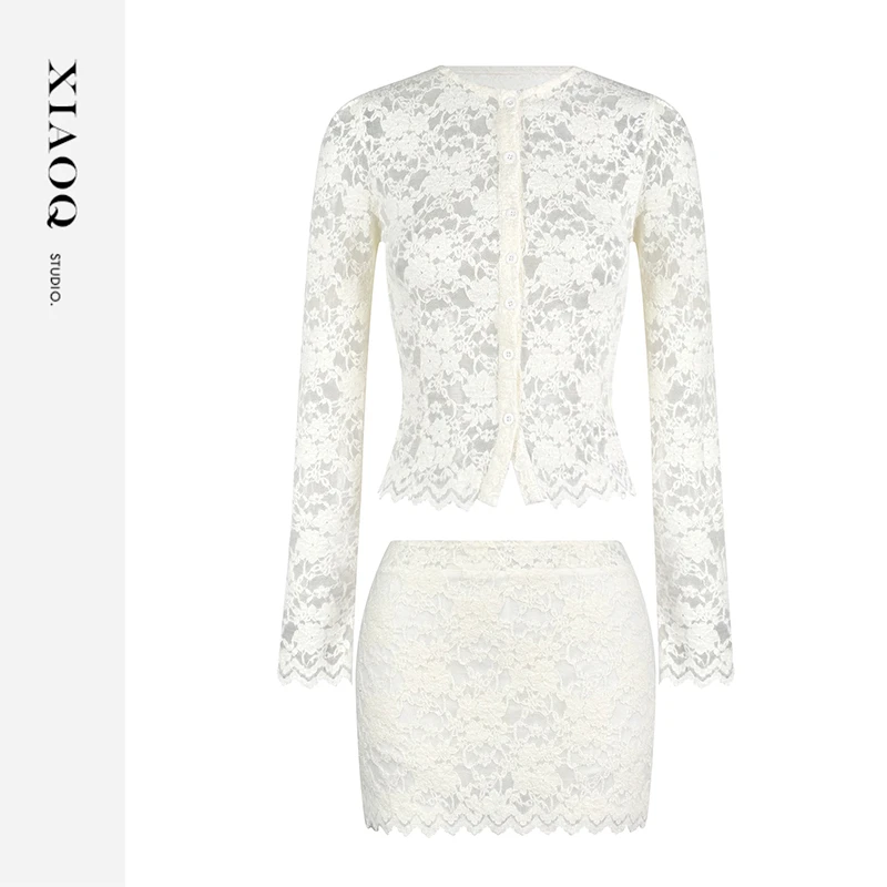 【小Q家】21156性感纯欲风蕾丝上衣半裙两件套套装