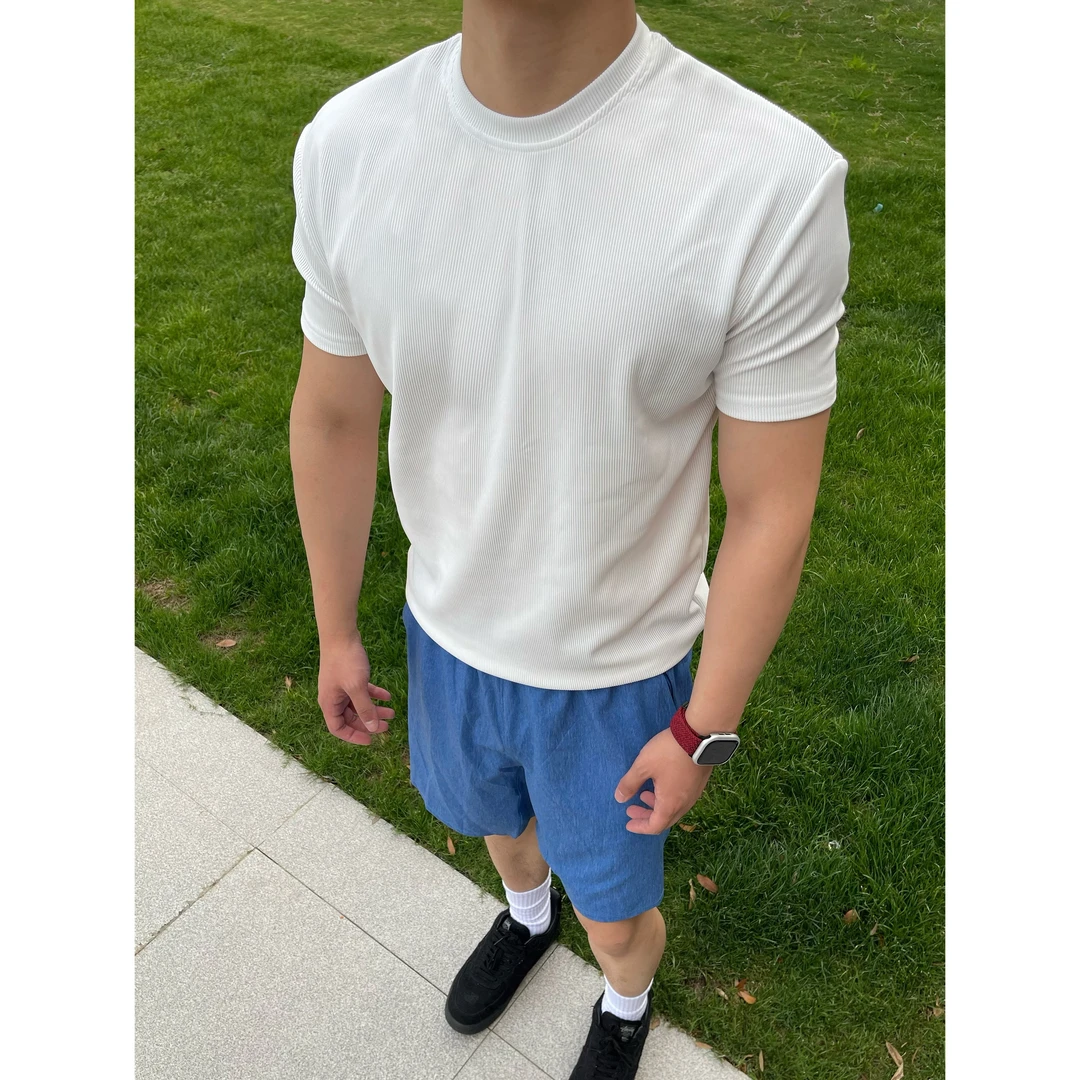 OwN美式雅痞正肩短袖280g肌理纹收袖口显瘦抗皱速干健身运动T恤男