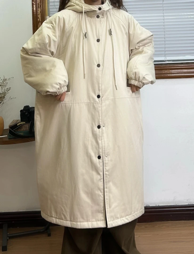 冬季新款宽松大版休闲百搭连帽中长款棉服7731