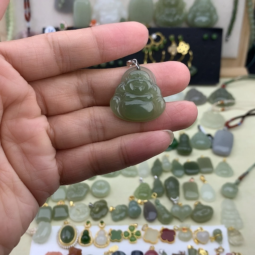 和田玉银S925镶嵌吊坠(不含链)