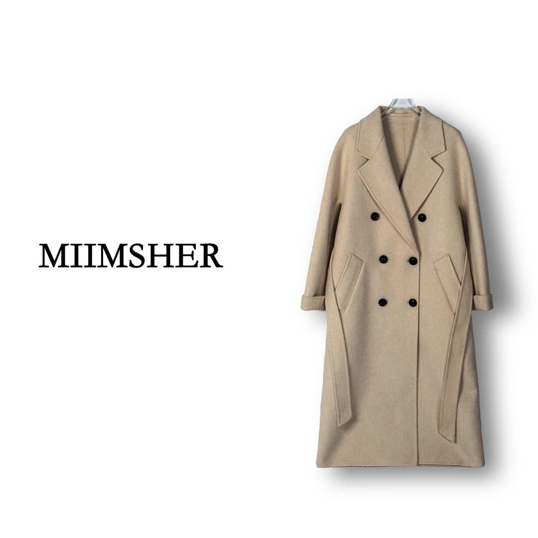 骆驼绒桑蚕丝双面羊毛大衣女保暖中长款秋冬毛呢外套WKLM2898