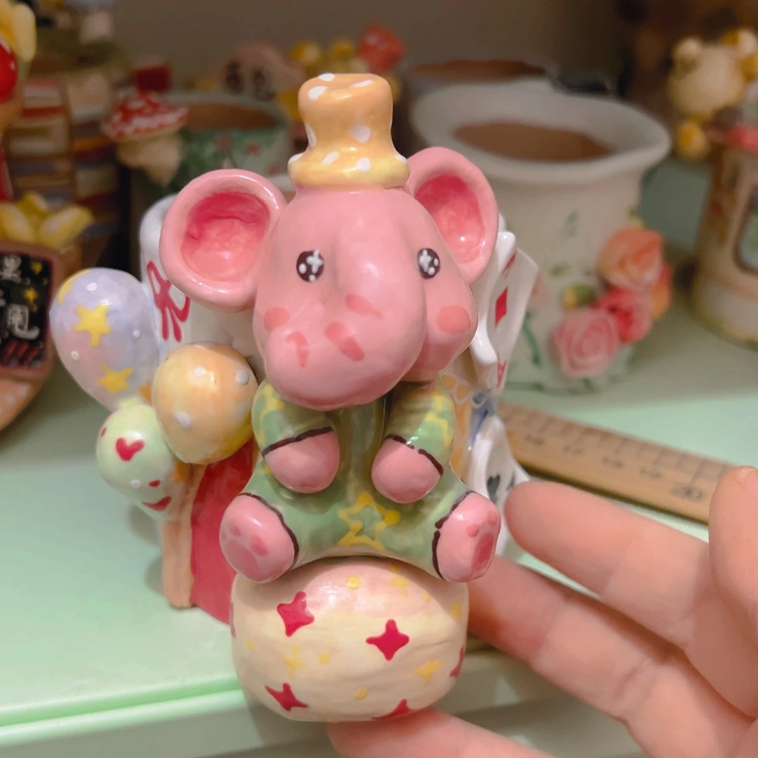 马戏团粉象福福微瑕纯手工多肉花盆