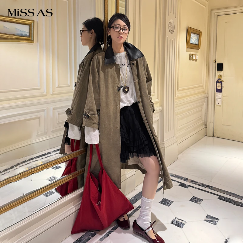 【manzanilla】棕色复古牛角扣翻领中长款风衣25新品MISSAS买手店