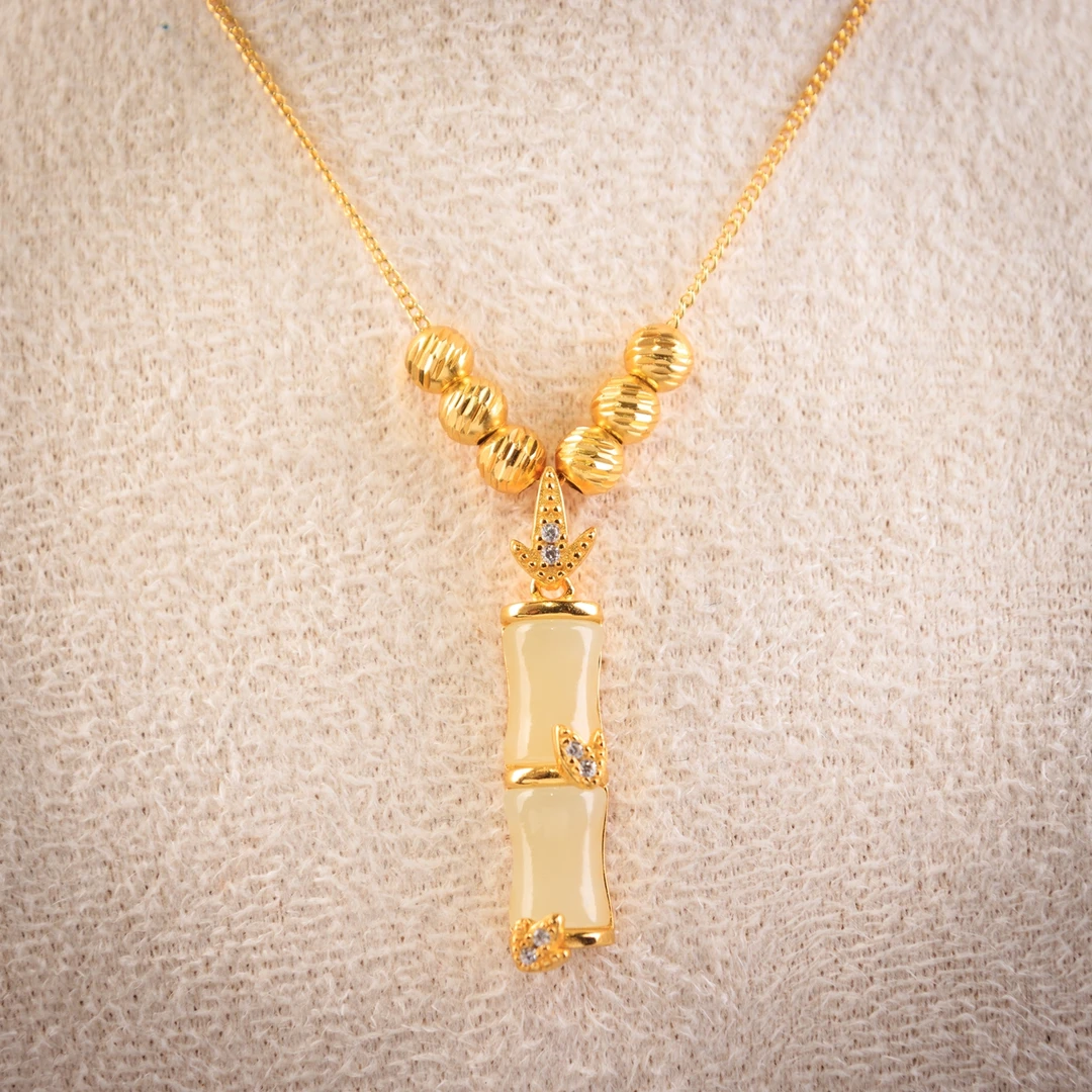 天然和田玉镶嵌s925银竹节吊坠项链女款新中式玉坠@多样性发一