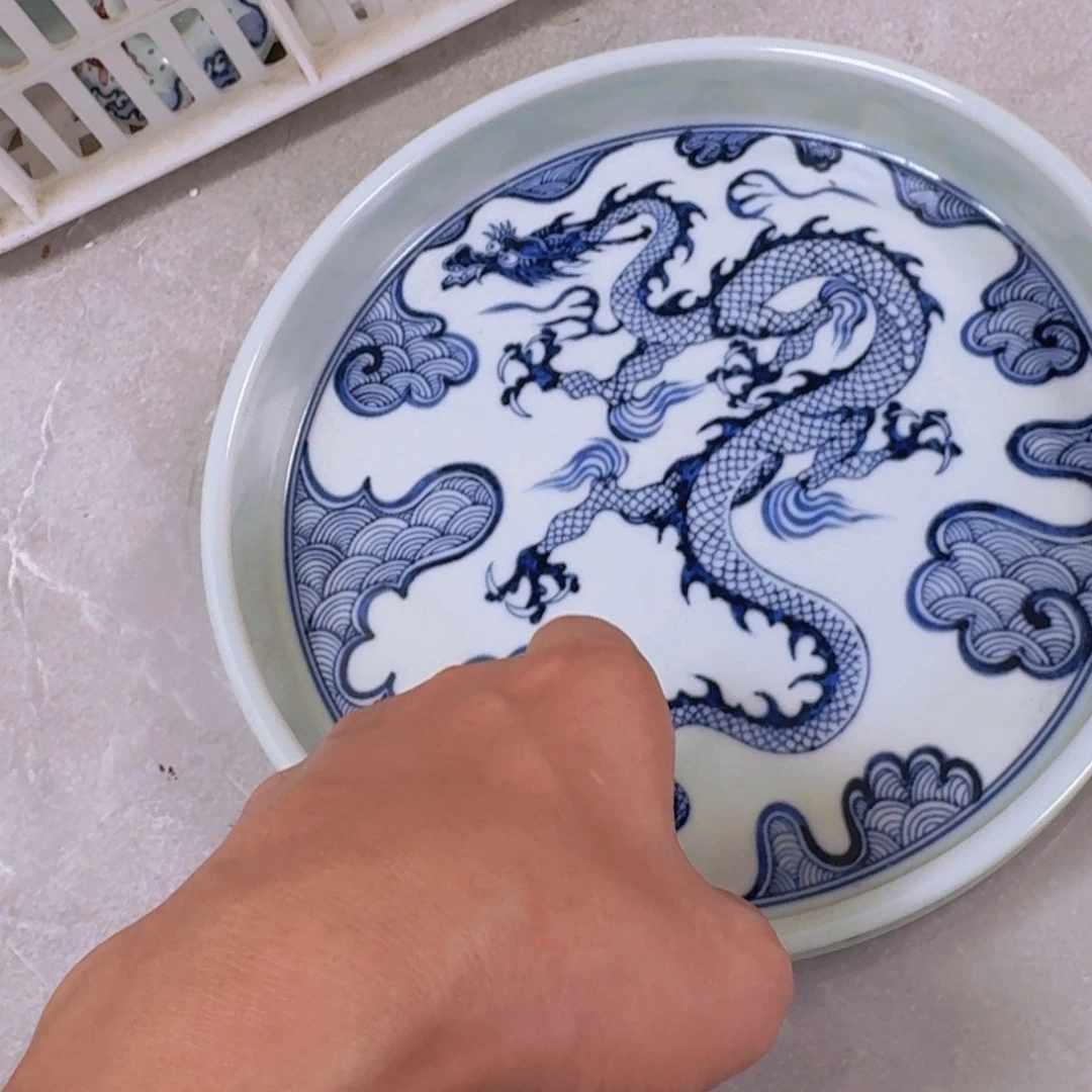 贵***立瓷片青花穿云龙干泡台景德镇
