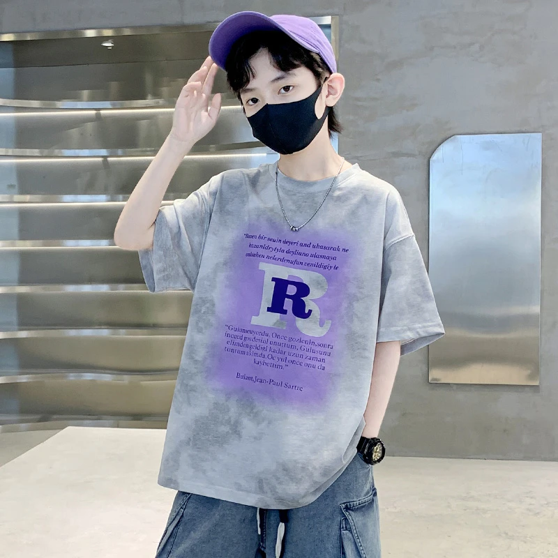 男童短袖T恤夏季2025新款儿童洋气扎染夏装中大童韩版潮宽松上衣t