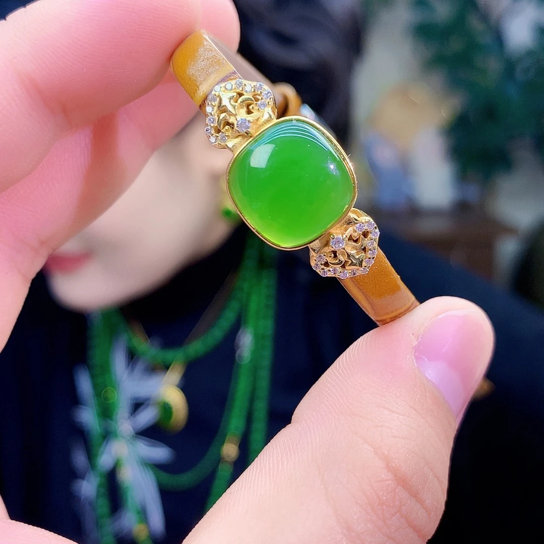 吊坠(不含链)银S925镶嵌和田玉（碧玉）手链